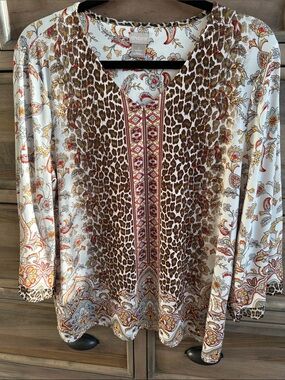 Chico's White Paisley & Leopard-Print V-Neck Tunic